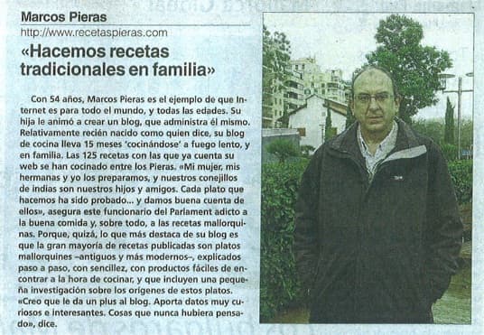Recorte de Diario Última Hora, marzo de 2013: «Hacemos recetas tradicionales en familia»