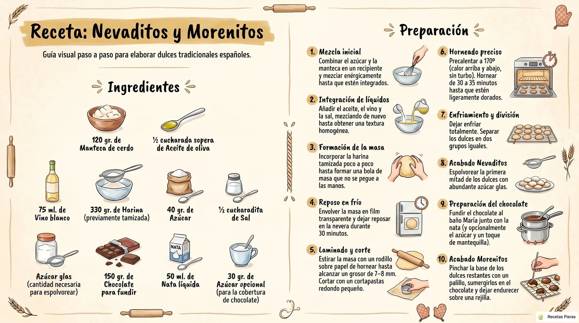 Infografía con los ingredientes y la preparación de Nevaditos y morenitos