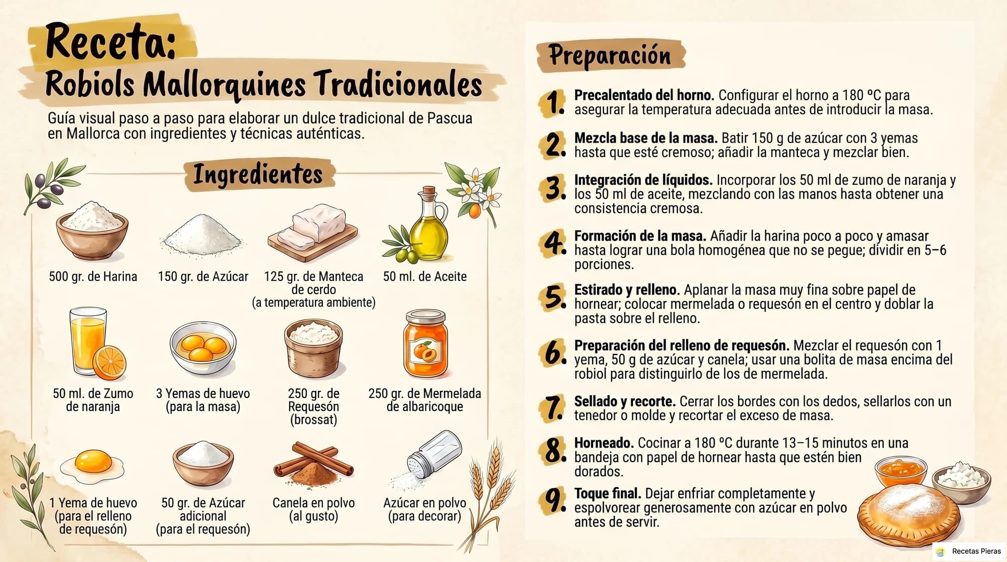 Infografía con los ingredientes y la preparación de Robiols