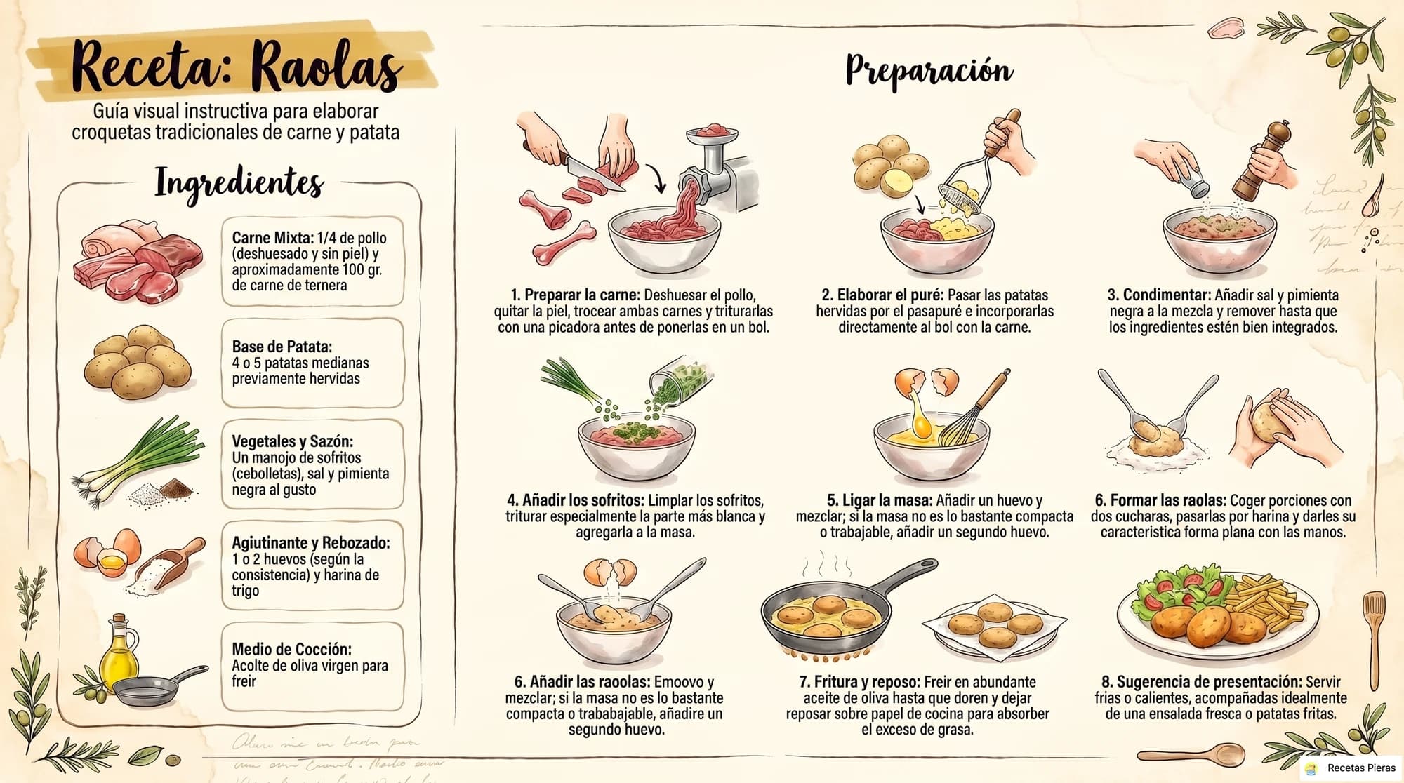 Infografía con los ingredientes y la preparación de Raolas