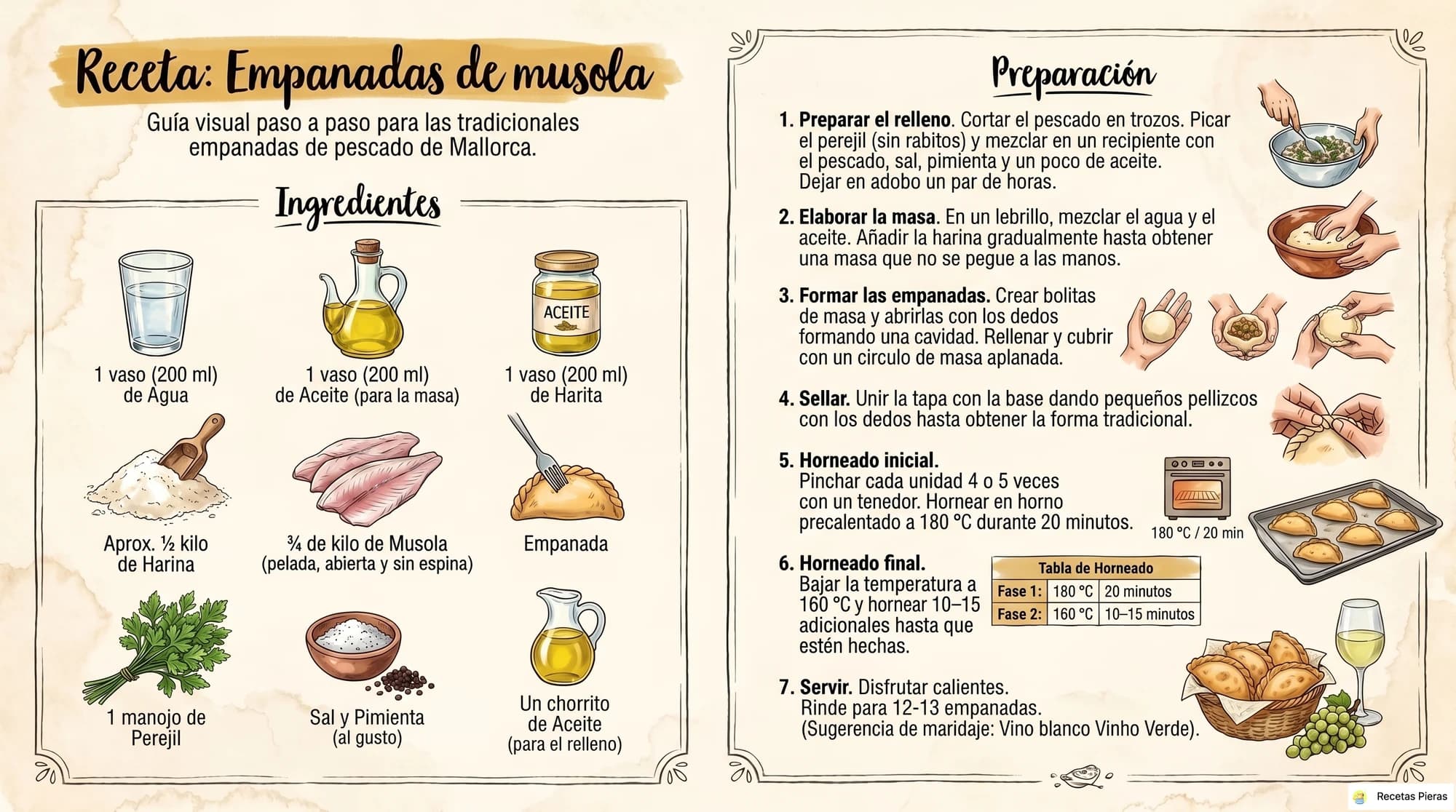 Infografía con los ingredientes y la preparación de Empanadas de musola