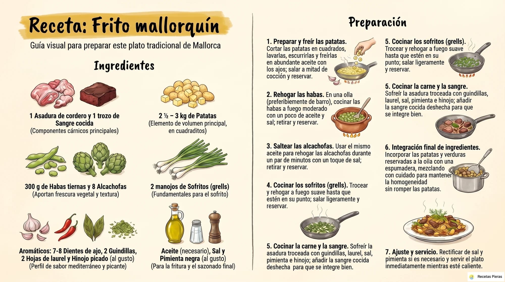 Infografía con los ingredientes y la preparación de Frito mallorquín