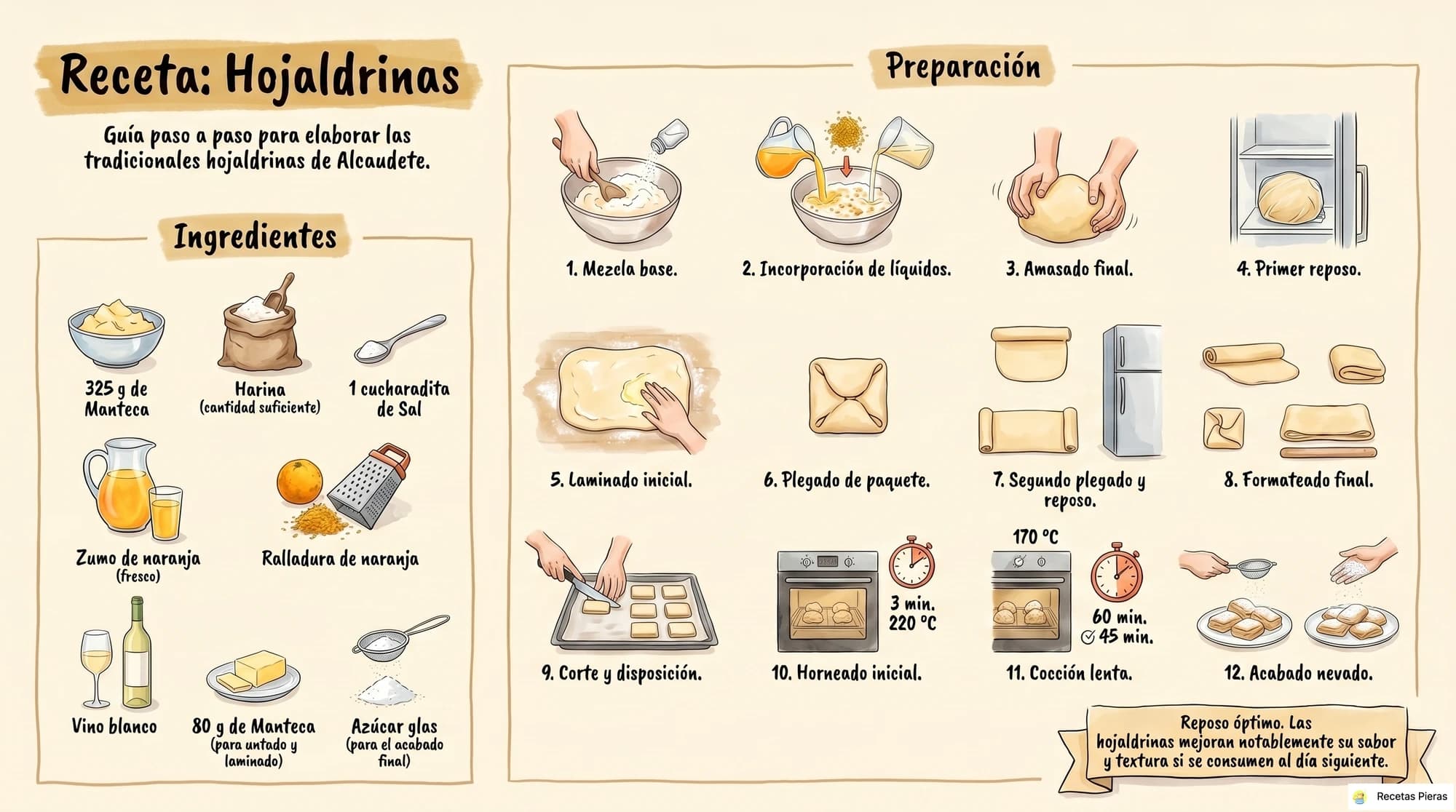 Infografía con los ingredientes y la preparación de Hojaldrinas