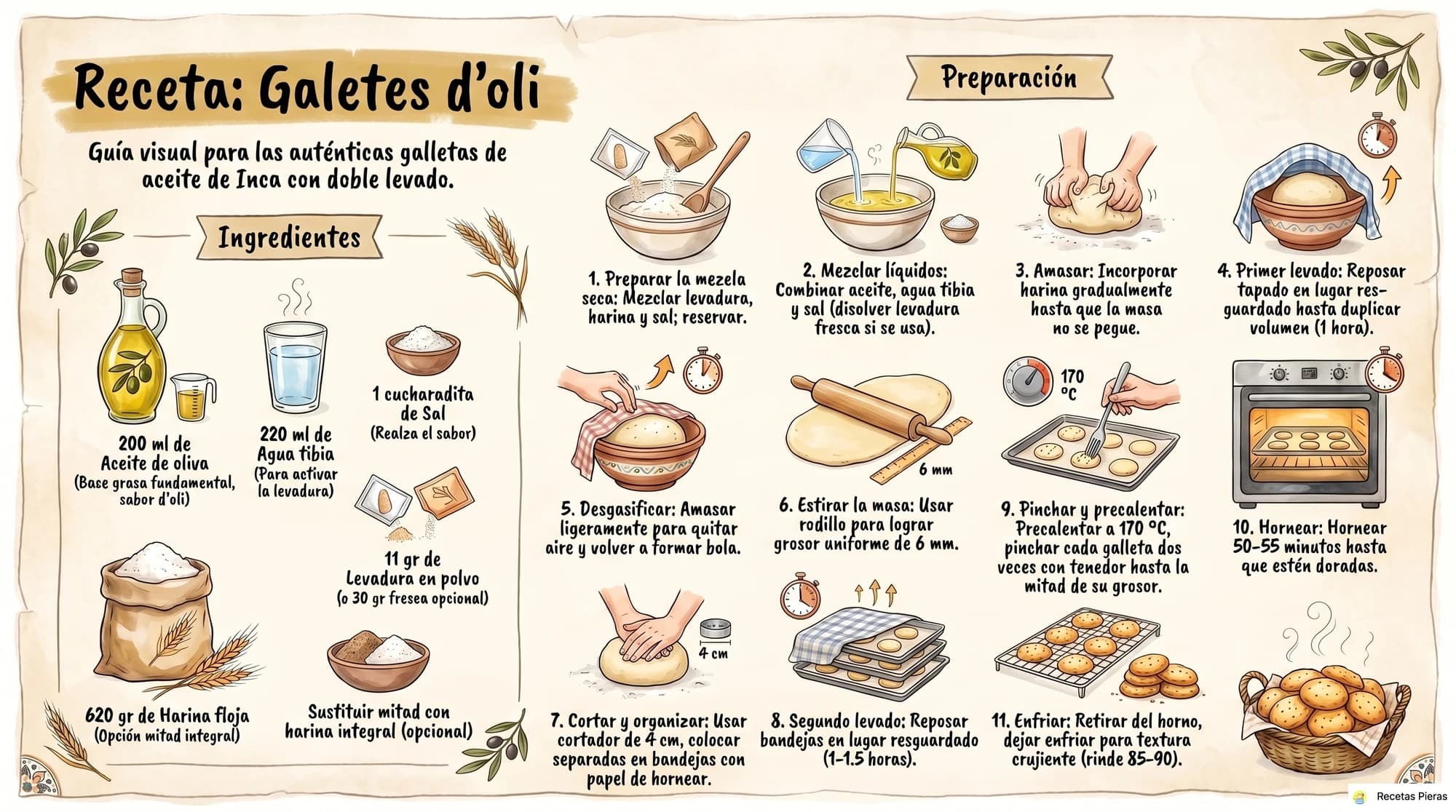 Infografía con los ingredientes y la preparación de Galetes d’oli
