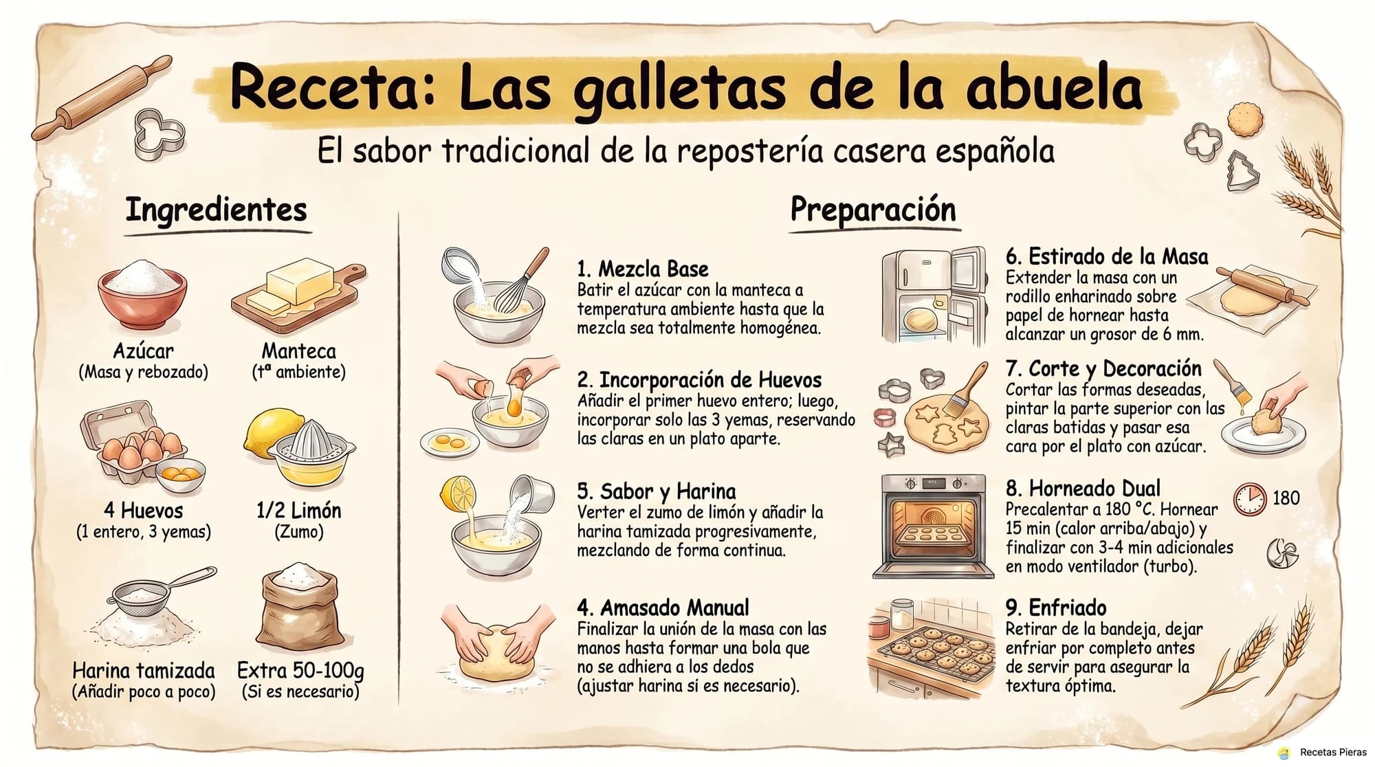 Infografía con los ingredientes y la preparación de Las galletas de la abuela