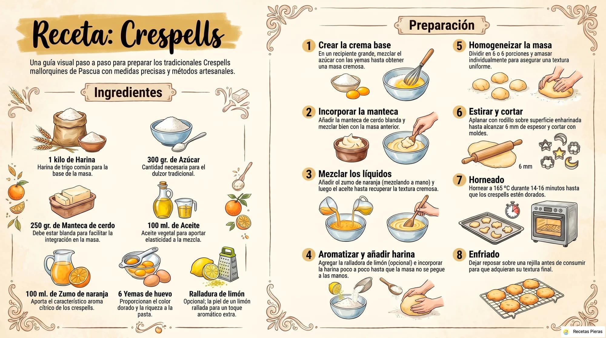 Infografía con los ingredientes y la preparación de Crespells