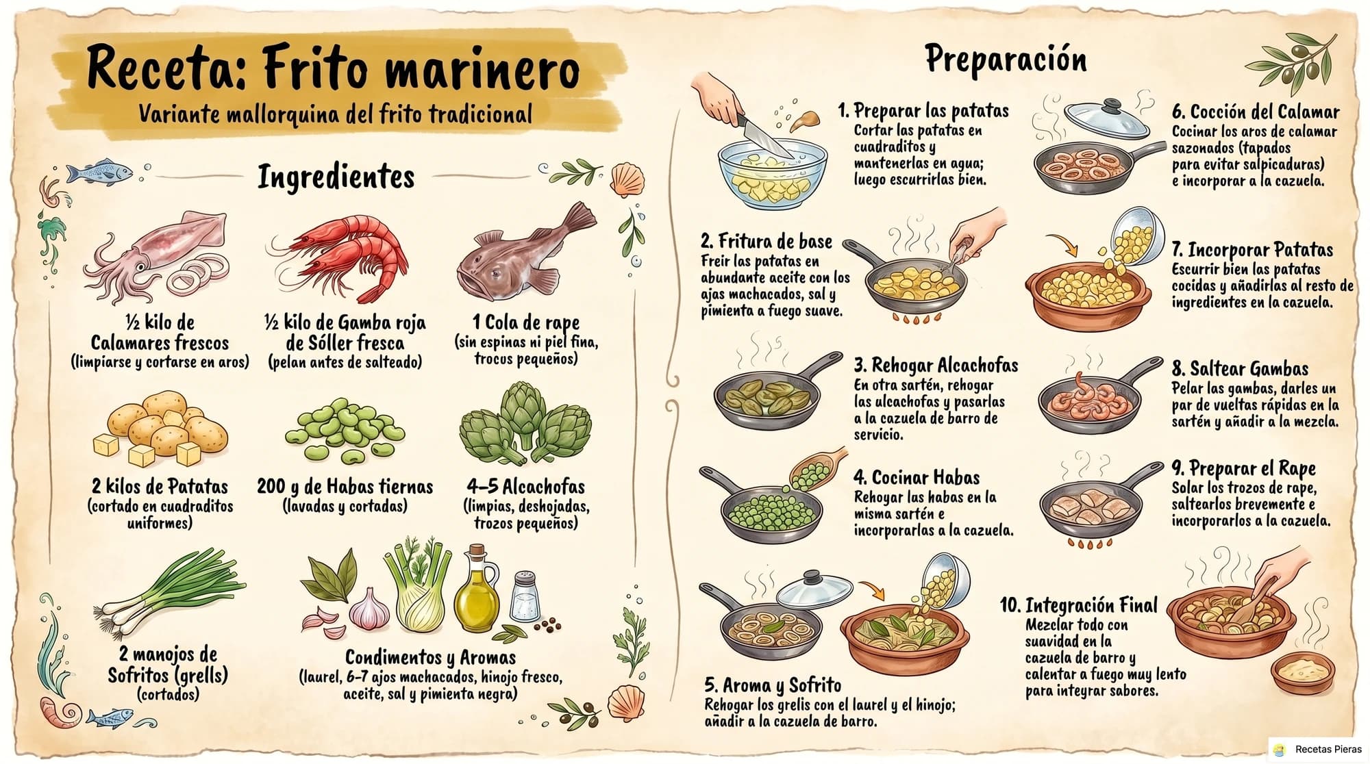 Infografía con los ingredientes y la preparación de Frito marinero