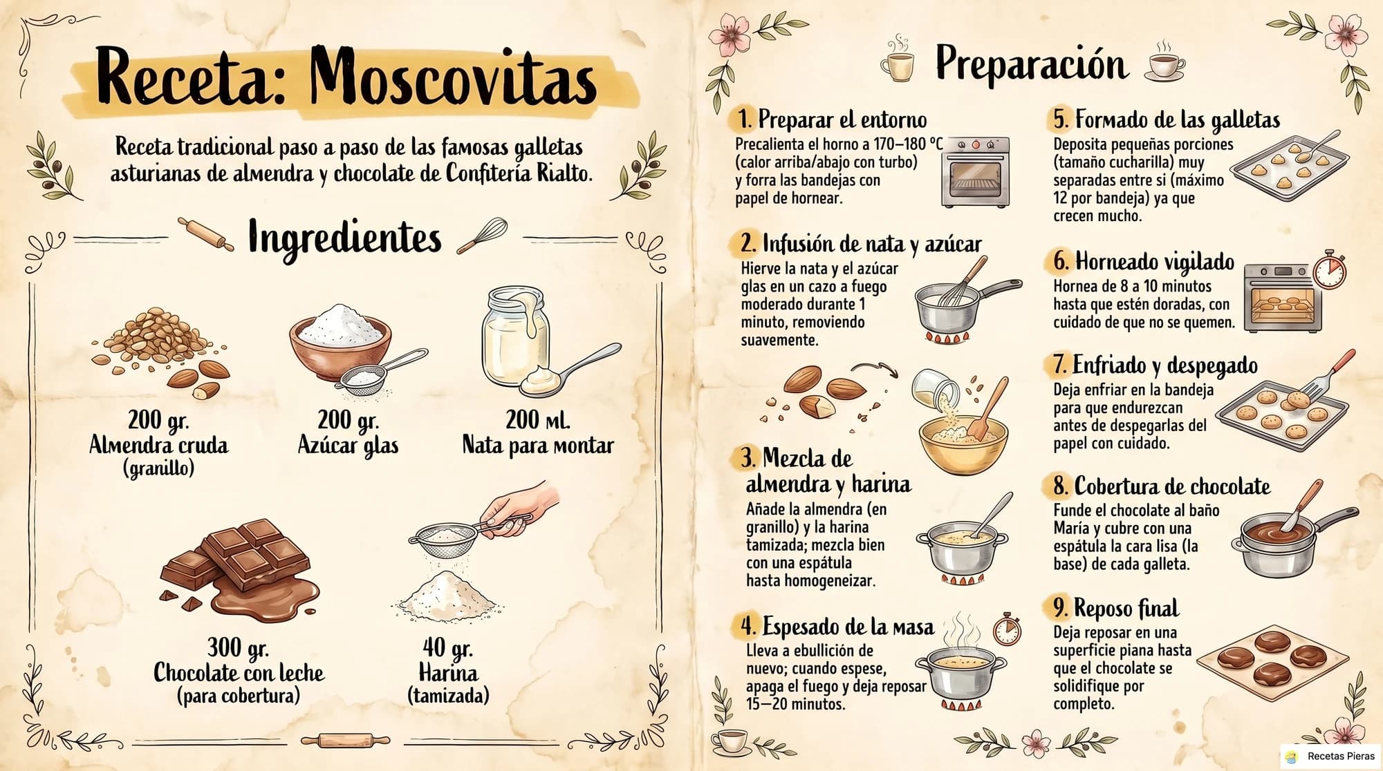 Infografía con los ingredientes y la preparación de Moscovitas
