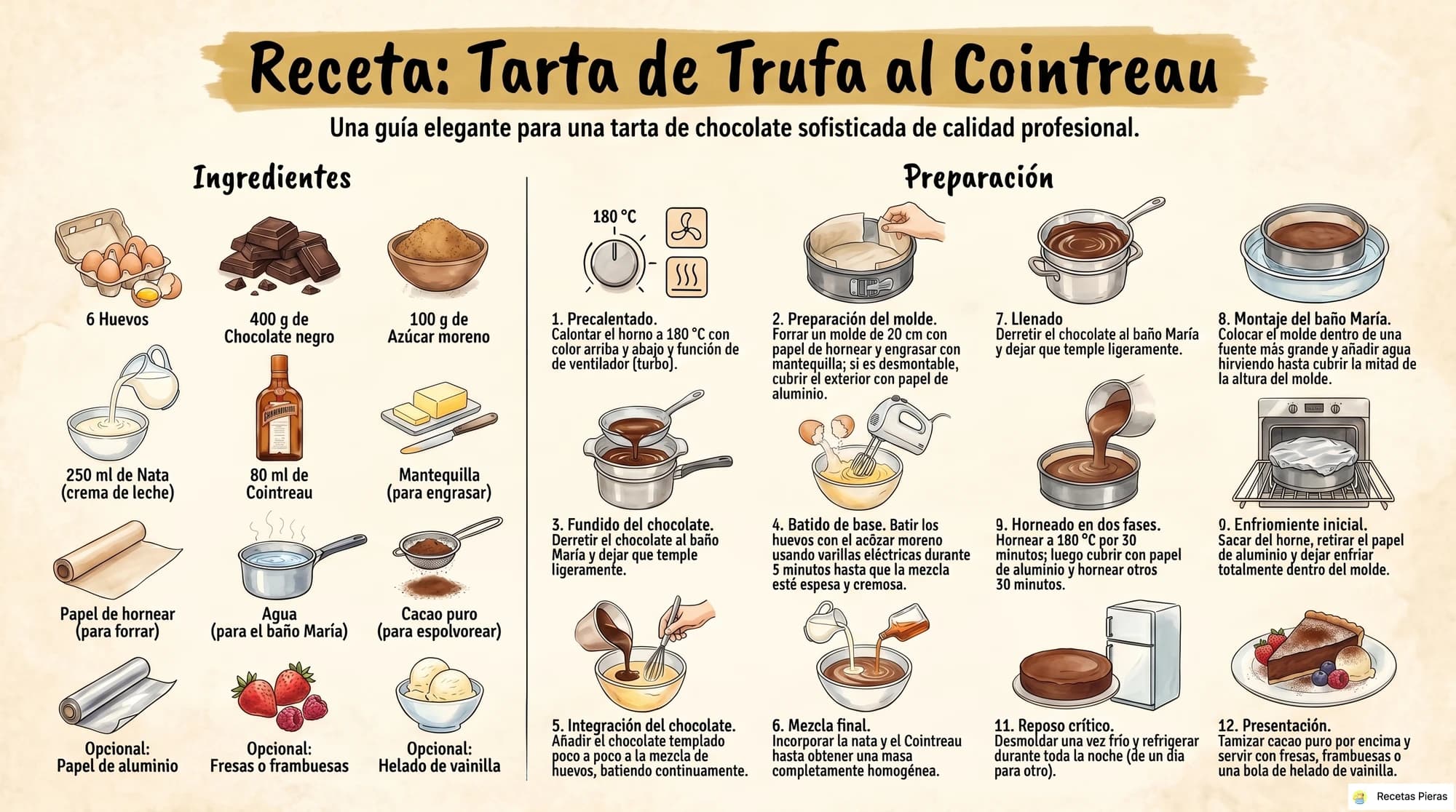 Infografía con los ingredientes y la preparación de Tarta de trufa