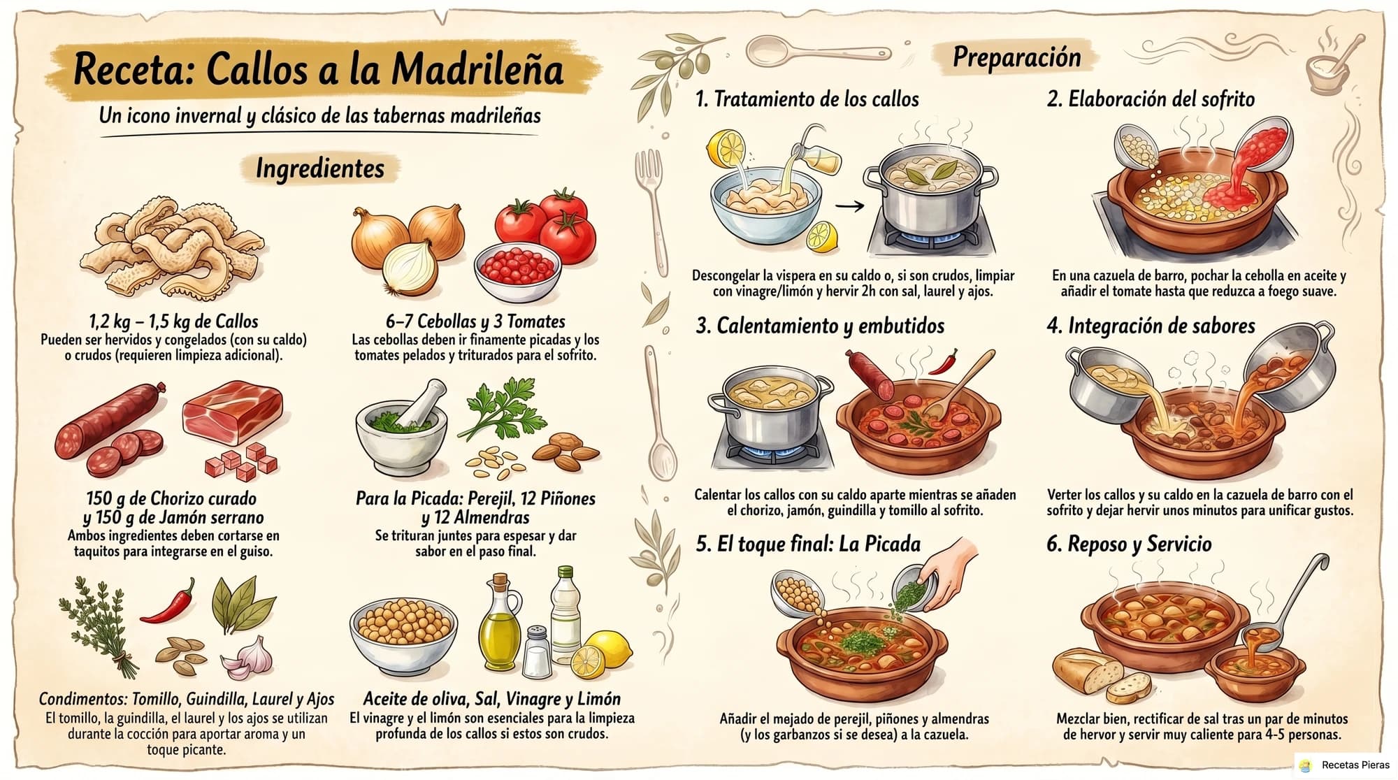 Infografía con los ingredientes y la preparación de Callos