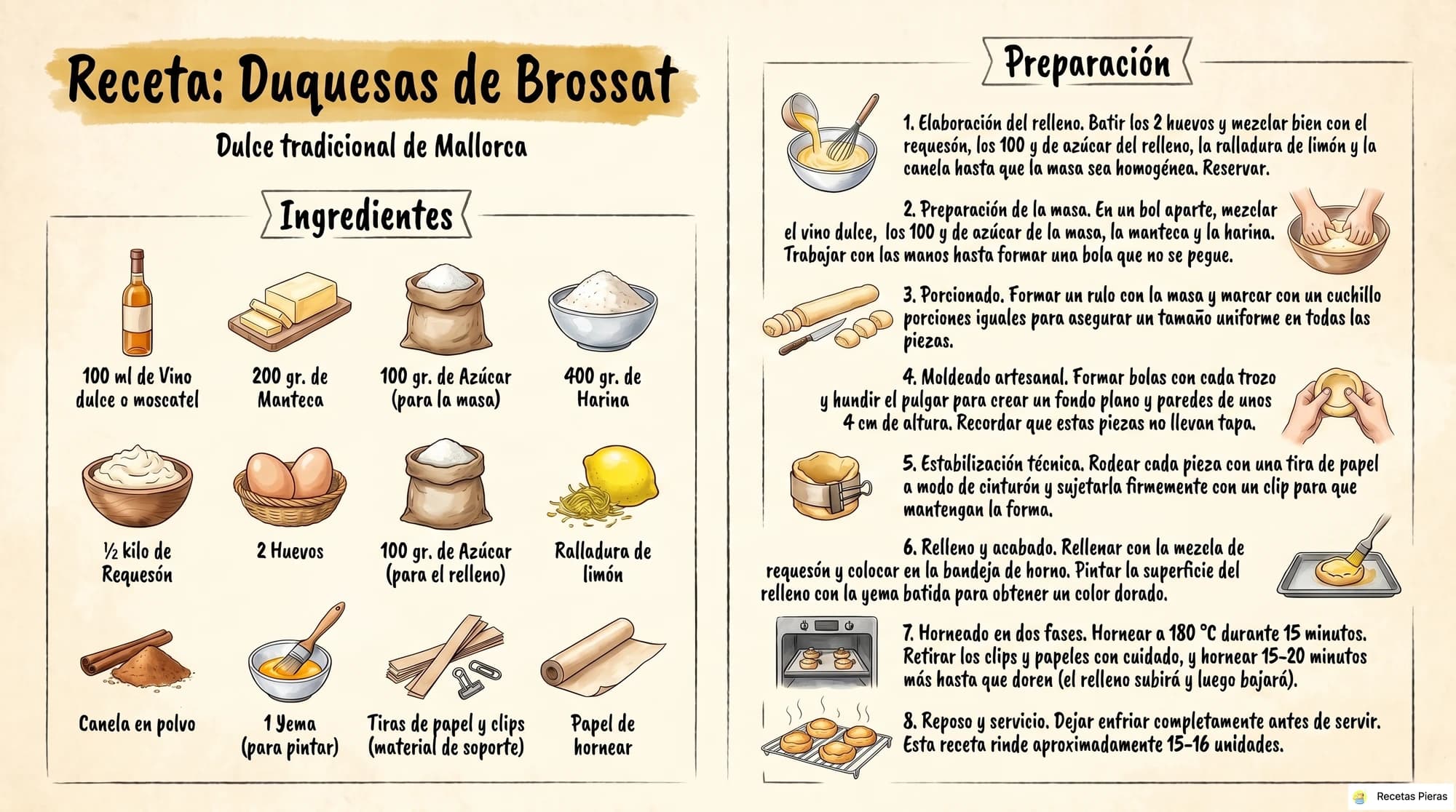 Infografía con los ingredientes y la preparación de Duquesas