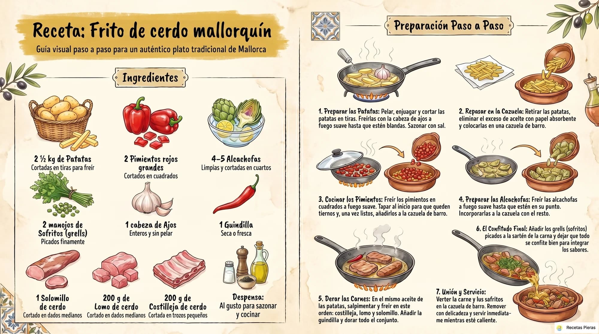 Infografía con los ingredientes y la preparación de Frito de cerdo