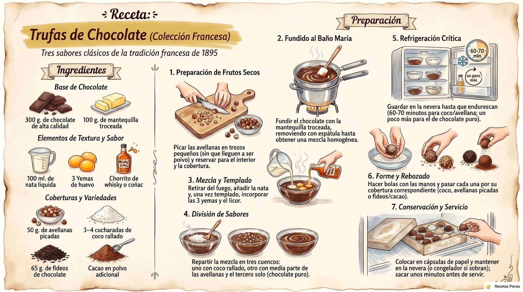 Infografía con los ingredientes y la preparación de Trufas de chocolate