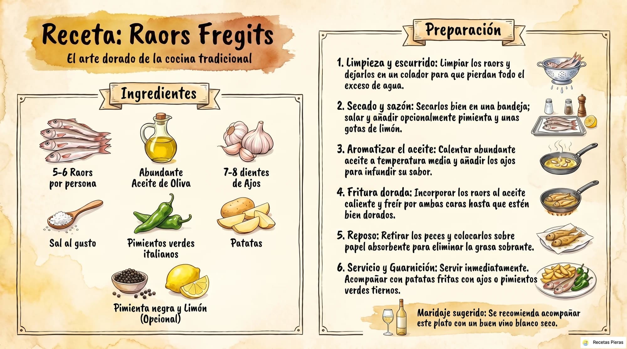 Infografía con los ingredientes y la preparación de Raors fregits