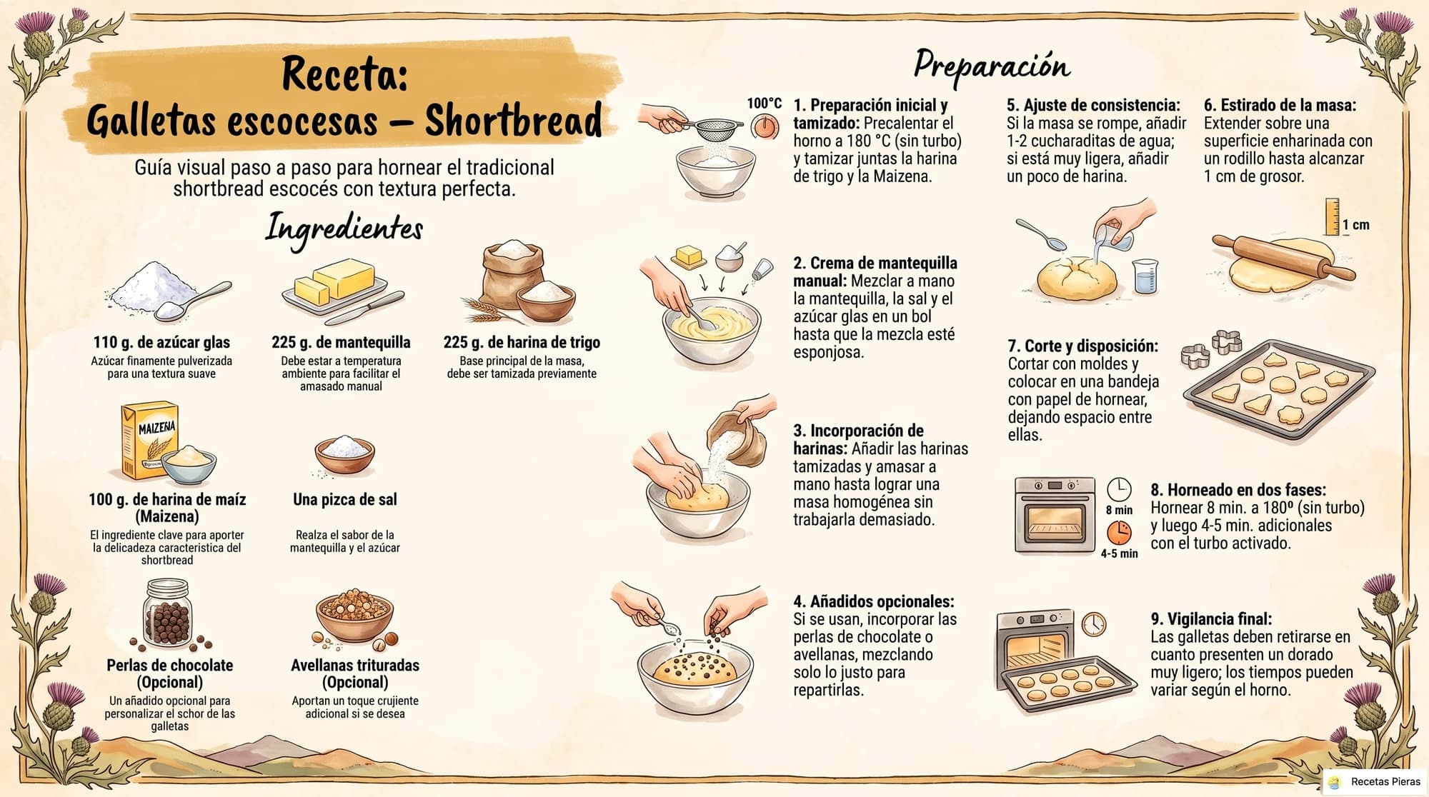 Infografía con los ingredientes y la preparación de Galletas escocesas - Shortbread