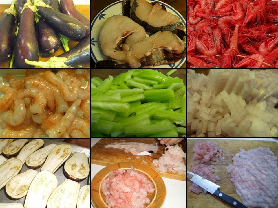 Berenjenas rellenas de merluza y gambas