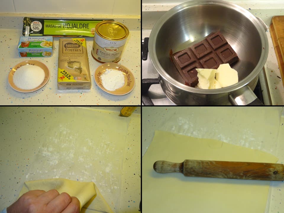 Palmeras de hojaldre con chocolate
