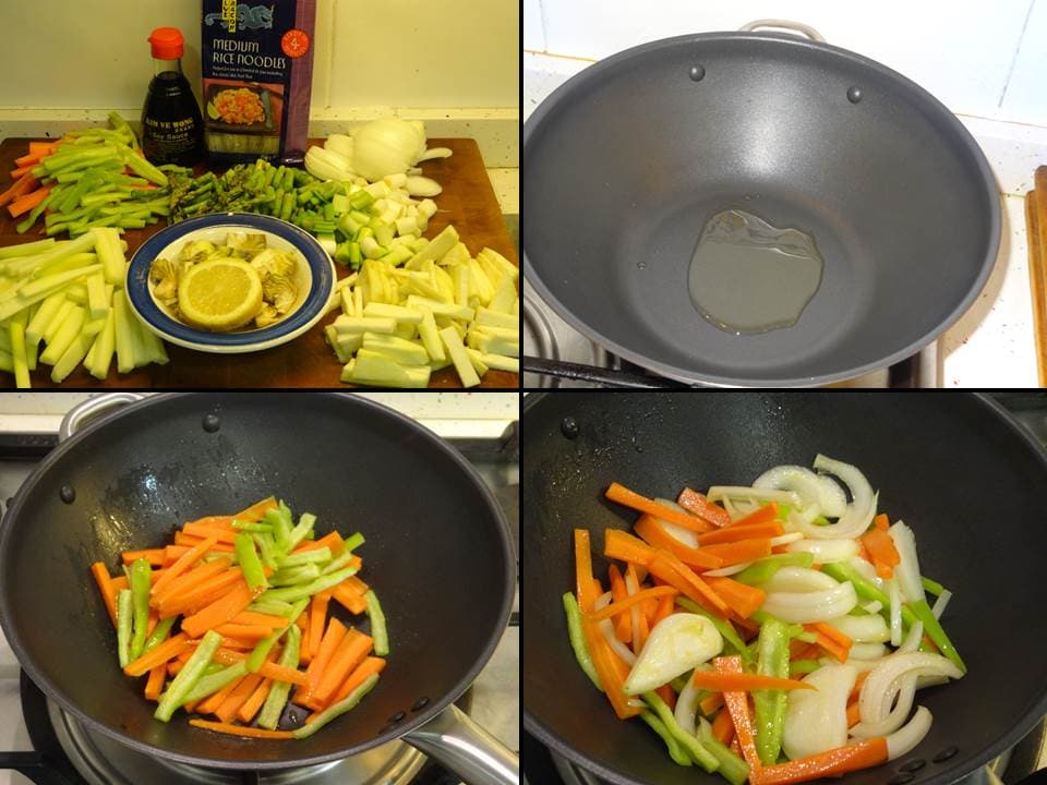 Tallarines de arroz con verduras