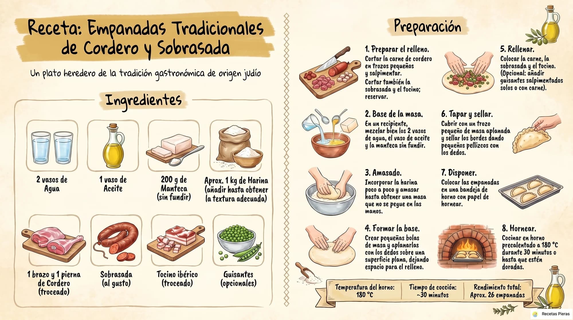 Infografía con los ingredientes y la preparación de Empanadas