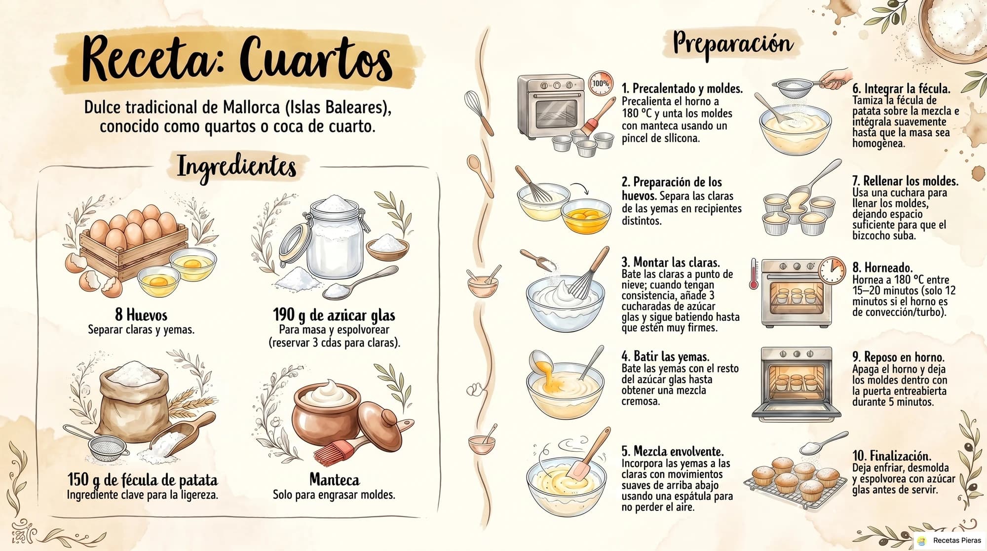 Infografía con los ingredientes y la preparación de Cuartos