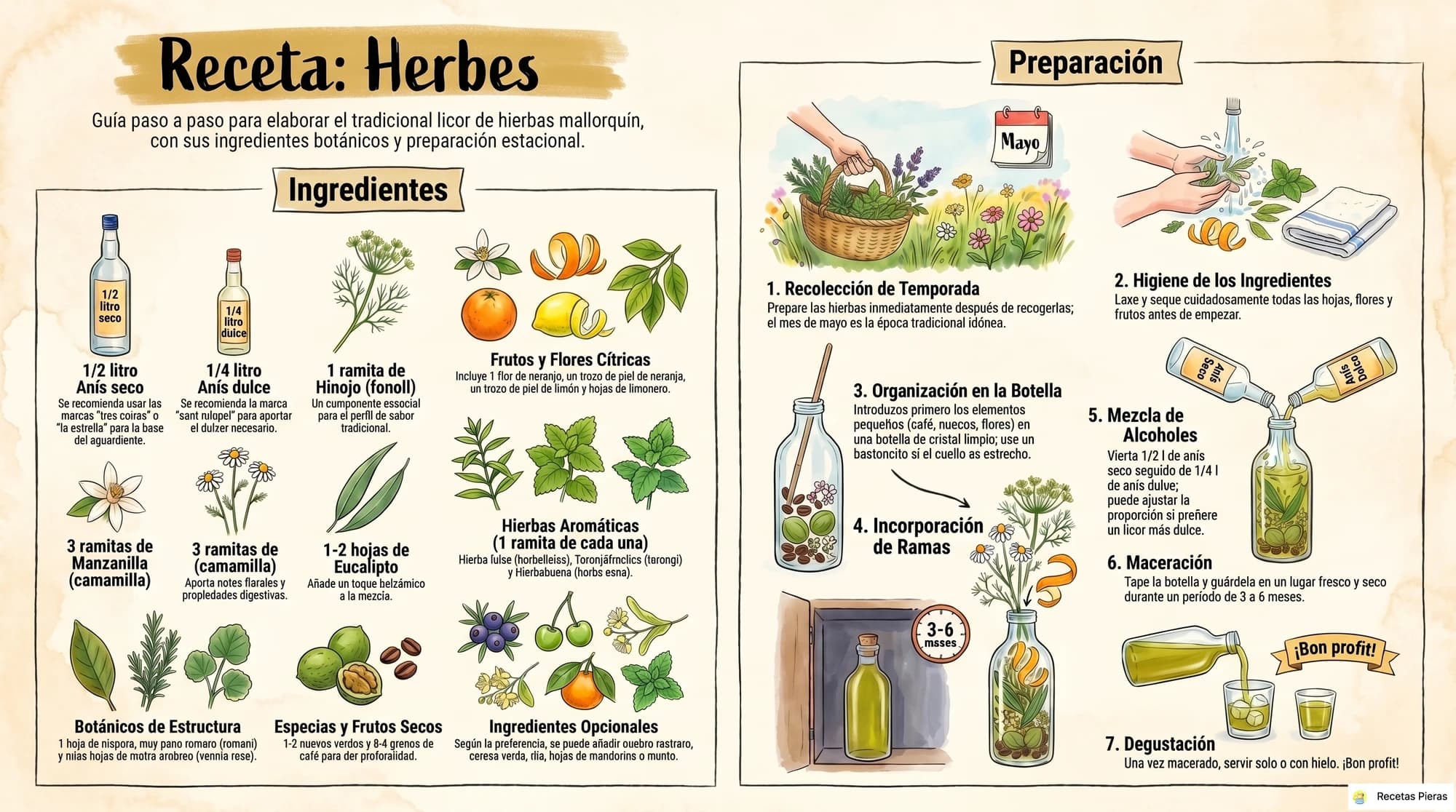 Infografía con los ingredientes y la preparación de Herbes