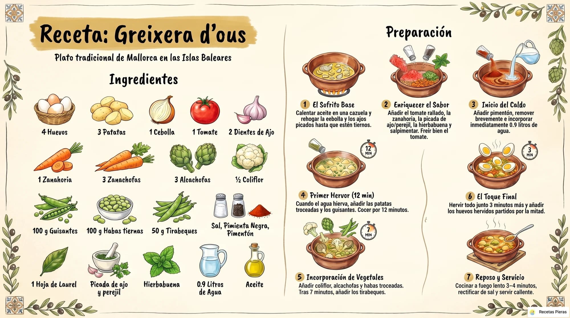 Infografía con los ingredientes y la preparación de Greixera d’ous