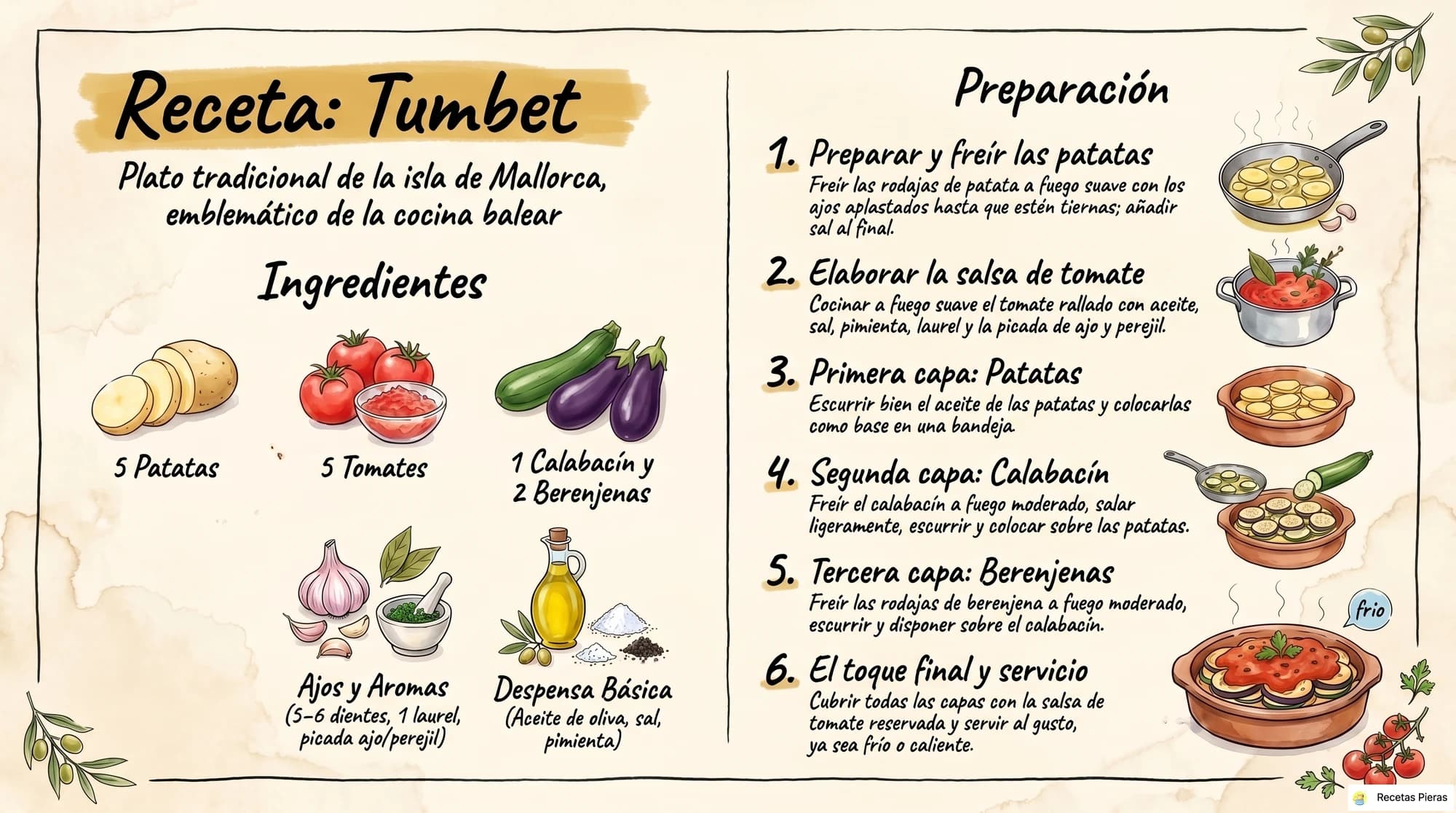 Infografía con los ingredientes y la preparación de Tumbet